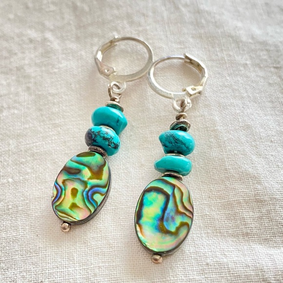 Turquoise and Abalone Drop Earrings - Picture 2 of 7